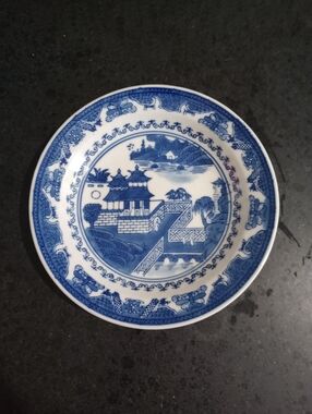 Asian Blue and White Scenic Willow-Pattern Plate